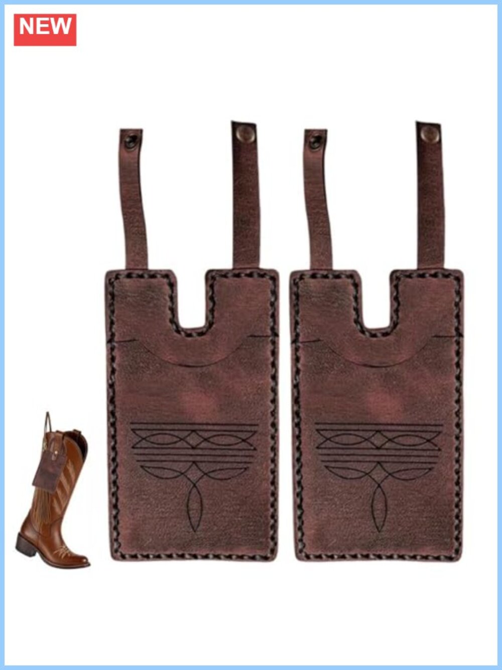 2 Pcs Leather Boot Wallet Set Snap Strap Credit Card Holder Western